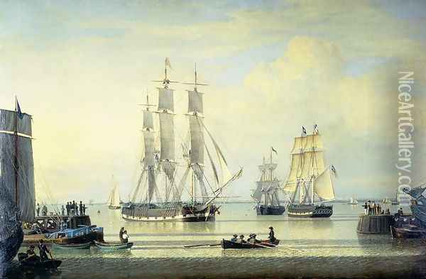 The William Lee at the Mouth of the Humber Dock, Hull, or The Return of the William Lee, 1839 Oil Painting - John Ward