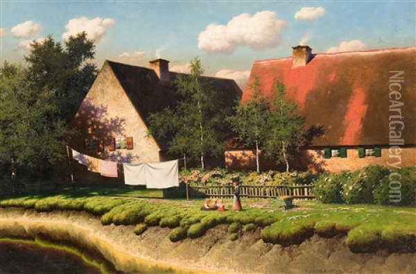 Sommeridyll Mit Bauernhof Oil Painting - Paul Wilhelm Keller-Reutlingen