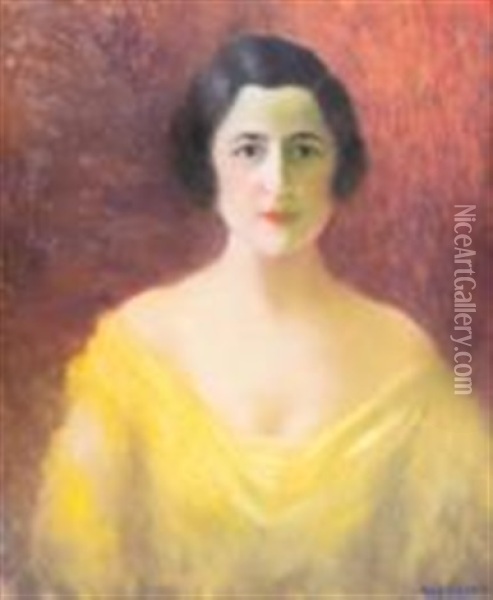Portrait De Femme En Robe Jaune Oil Painting - Nicolae Gropeanu