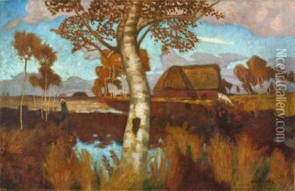 Herbst Im Moor (+ Landscape, Verso) Oil Painting - Otto Modersohn
