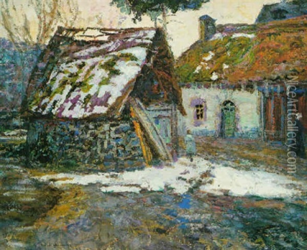 Village En Hiver Oil Painting - Victor Charreton