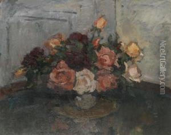 Bouquet Of Roses Oil Painting - Alphonse Vermeylen