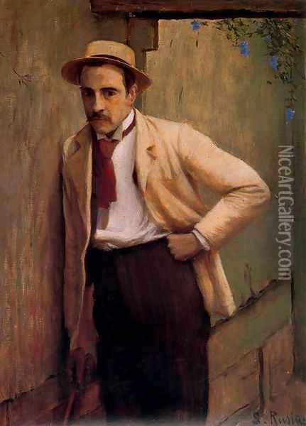 Retrato del pintor Ricard Planells Oil Painting - Santiago Rusinol i Prats