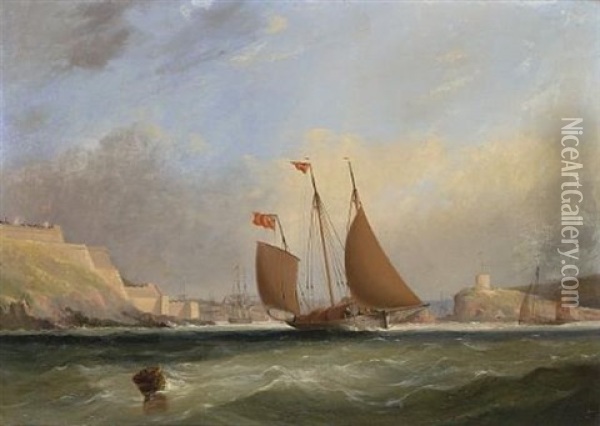 A Lugger Yacht Coming Out Of Plymouth Oil Painting - Nicholas Matthew Condy