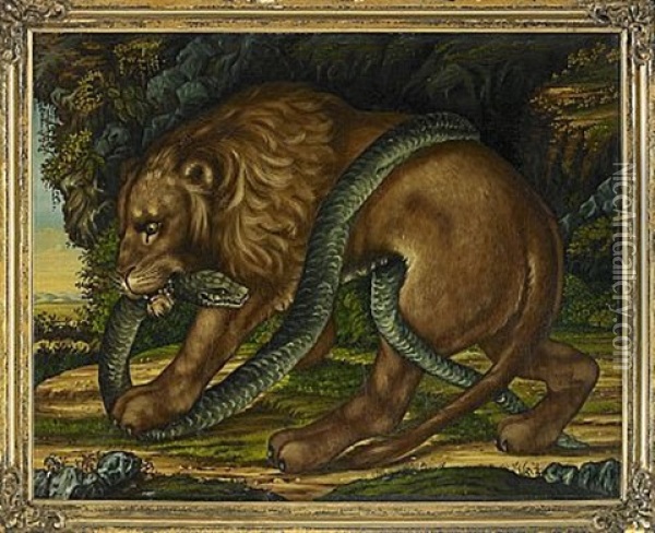 Allegorisk Framstallning Av Kristus Som Besegrar Det Onda I Form Av Lejonet Och Ormen Oil Painting - David Klocker Von Ehrenstrahl