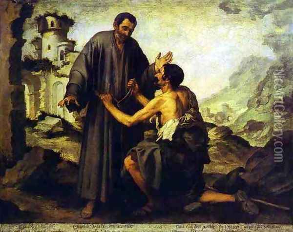 Brother Juniper and the Beggar Oil Painting - Bartolome Esteban Murillo