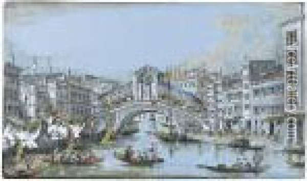 View Of The Ponte Di Rialto, Venice Oil Painting - Giacomo Guardi