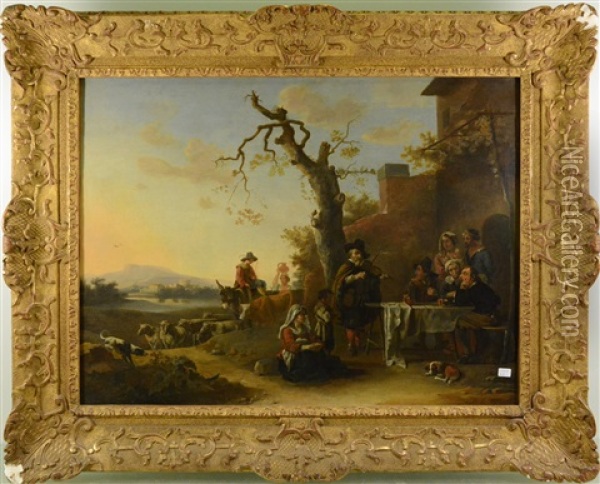Le Musicien Ambulant A L'auberge Oil Painting - Karel Du Jardin