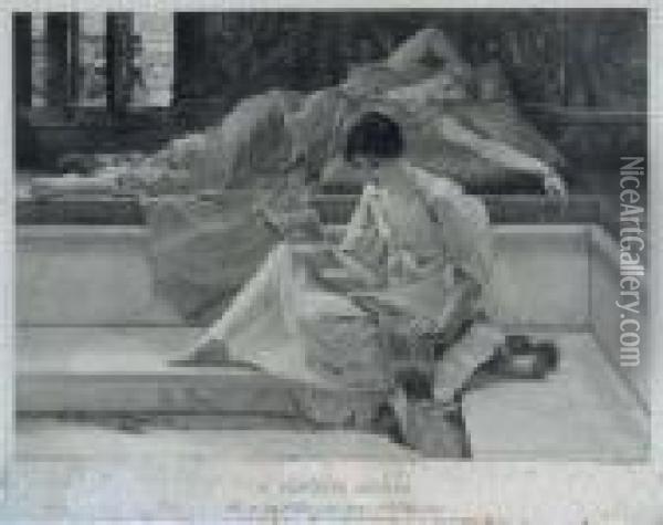 'a Favorite Author' Oil Painting - Sir Lawrence Alma-Tadema