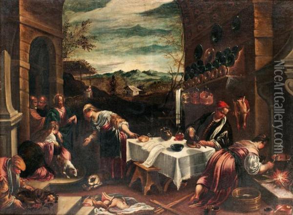 Hans Efterfoljd Jesus Hos Maria Och Marta Oil Painting - Jacopo Bassano (Jacopo da Ponte)