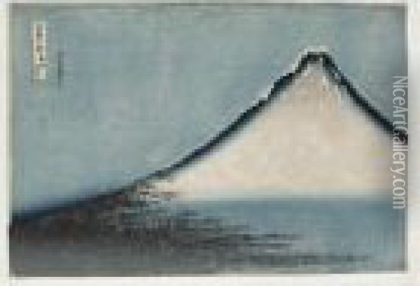 Gaifu Kaisei. Variante Bleue Du Fuji Rouge Oil Painting - Katsushika Hokusai