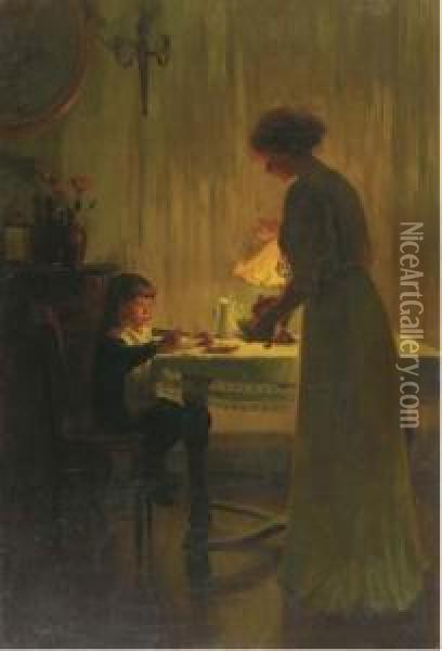 A Child's Supper Oil Painting - Marcel Rieder