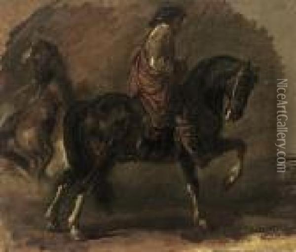 A Cavalier Oil Painting - Eugene Delacroix