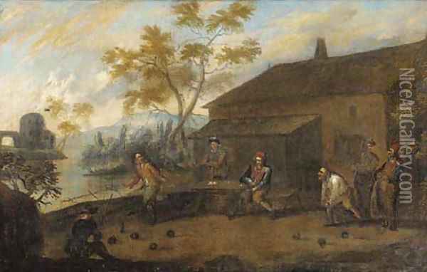 Skittle players by a house Oil Painting - Thomas Van Apshoven