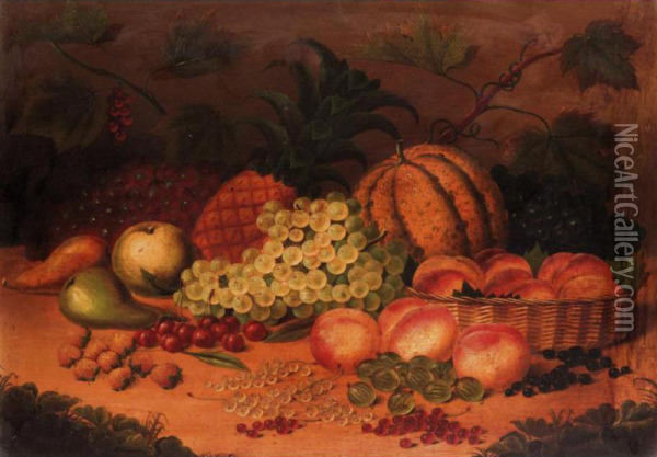 Still Life Of Fruit With Peaches In A Basket Oil Painting - William Jones Of Bath
