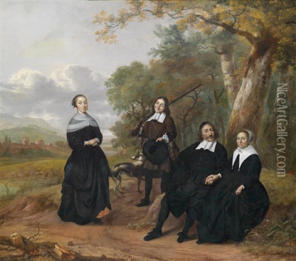 Die Familie De Koning In Einer Landschaft Oil Painting - Pieter Merkelbach
