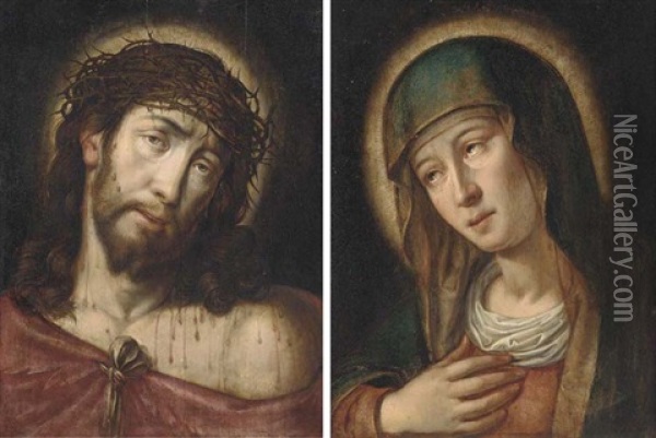 Christ As The Man Of Sorrows (+ The Virgin As Mater Dolorosa; Pair) Oil Painting - Gortzius Geldorp