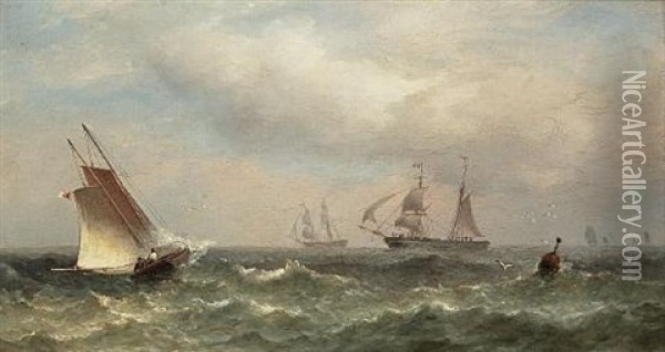 A French Brig Watching For The Approaching Pilot Cutter Oil Painting - James Harris