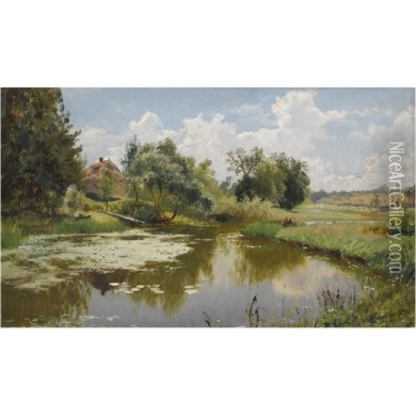 River Landscape Oil Painting - Aleksandr Aleksandrovich Kiselev