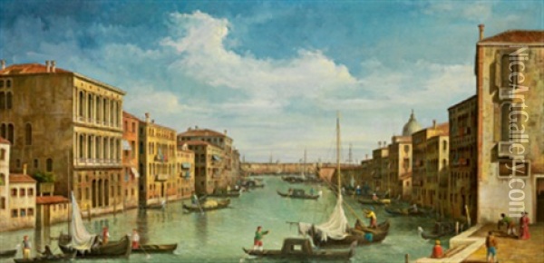 Vista Sul Canal Grande A Venezia Oil Painting - Giuseppe Ponga