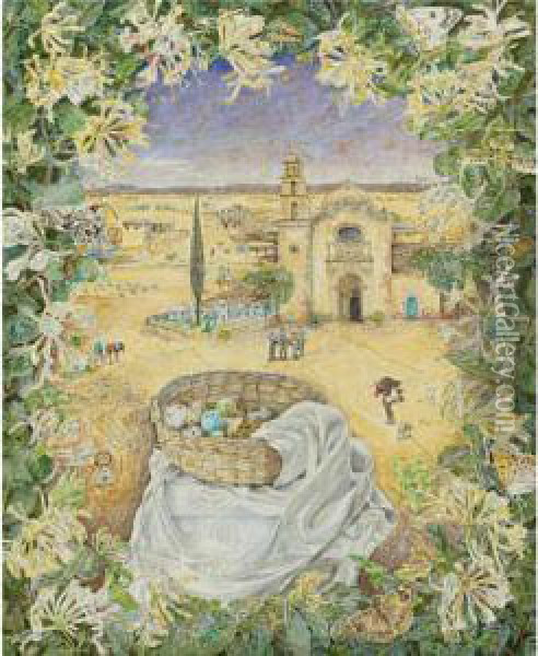 Basket Of Birds' Eggs In A Potosi Landscape (canasta De Huevos Depajaro En Un Paisaje Potosino) Oil Painting - James Reeve Stuart