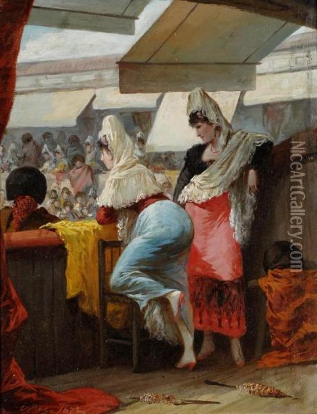 Elegantes A La Corrida Oil Painting - Francisco Javier Ortego Y Vereda