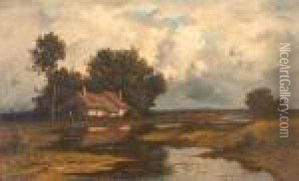 Landschaft Mit Haus Und Teich. Oil Painting - Leon Richet