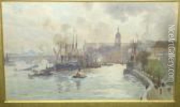 R.w.s. View Of The Thames With St Paul's In The Background Signed And Dated 