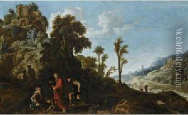 An Extensive Wooded Landscape With A Biblical Scene Oil Painting - David The Elder Teniers