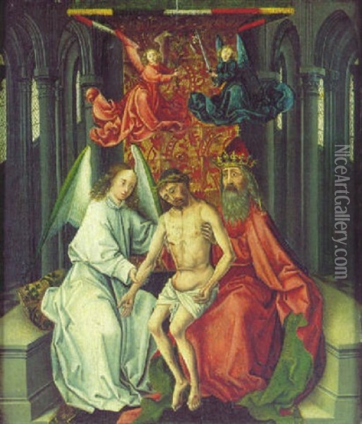 Le Christ Soutenu Par Un Ange Et Dieu Le Pere Oil Painting - Jacques Daret