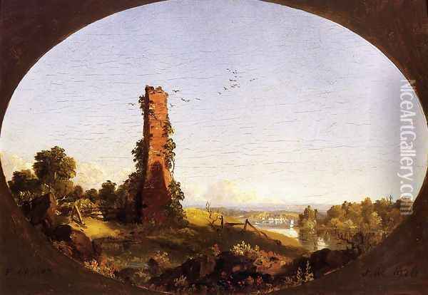 New England Landscape With Ruined Chimney Oil Painting - Frederic Edwin Church