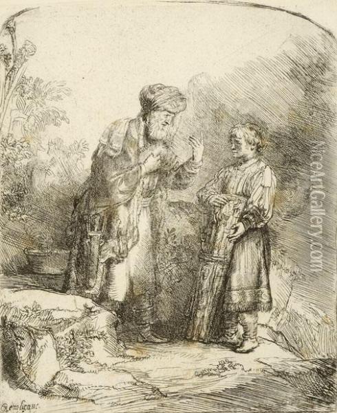 Abraham And Izak Oil Painting - Rembrandt Van Rijn