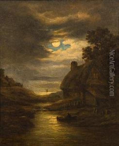 Moonlit River Scene Oil Painting - Christopher Mark Maskell