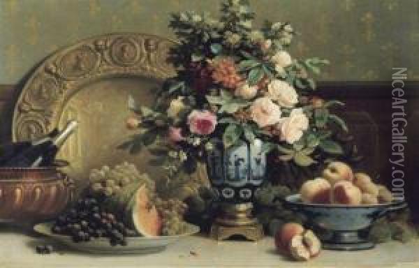 Fruits Et Fleurs Oil Painting - Edouard Van Den Bosch
