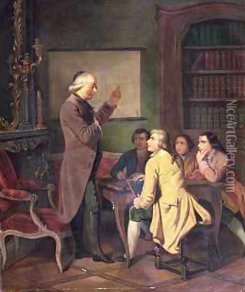A Lesson with Abbe Charles Michel de lEpee 1712-89 Oil Painting - N. Ginouvier