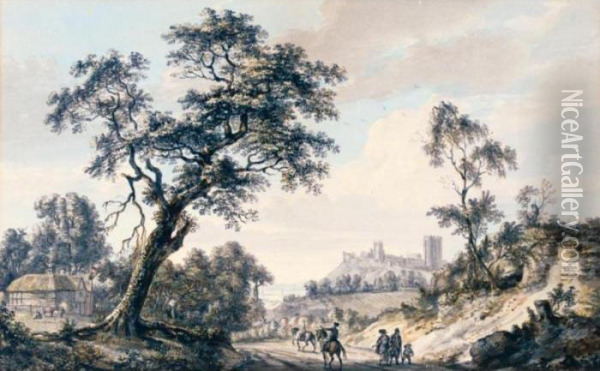 A View Of Richmond Castle, Yorkshire Oil Painting - Paul Sandby