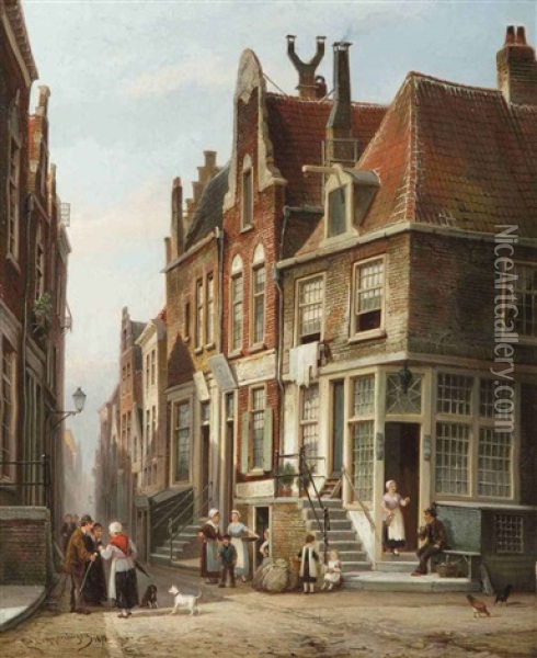 The Jewish Quarter, Amsterdam Oil Painting - Cornelis Christiaan Dommelshuizen