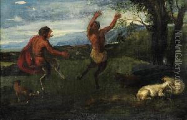 Satyrs Dancing In A Landscape Oil Painting - Bonifacio Veronese (Pitati)