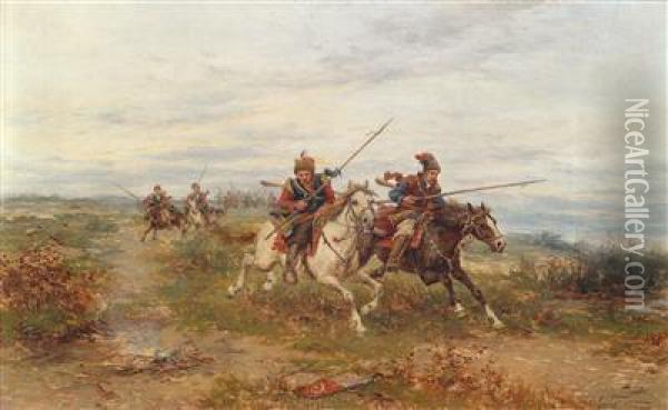 Reiterattacke Oil Painting - Ludwik Gedlek