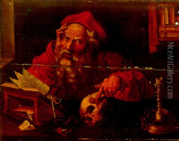 Saint Jerome En Meditation Oil Painting - Marinus van Reymerswaele