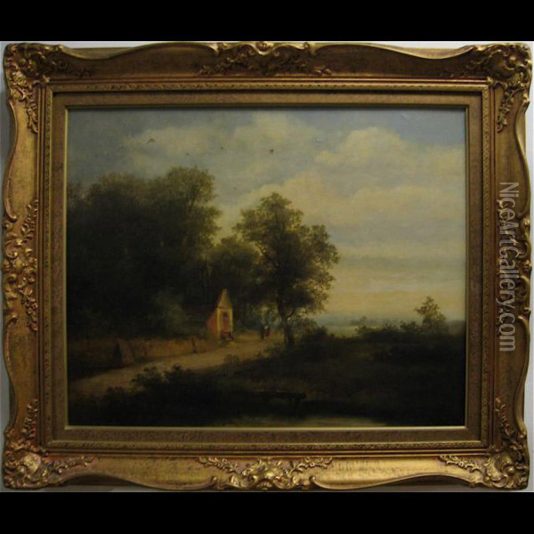 Landscape With Couple At Middle Ground Oil Painting - Albert Lang