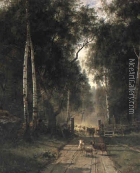 Shepherdess And Her Flock Oil Painting - Edward (Johan-Edvard) Bergh