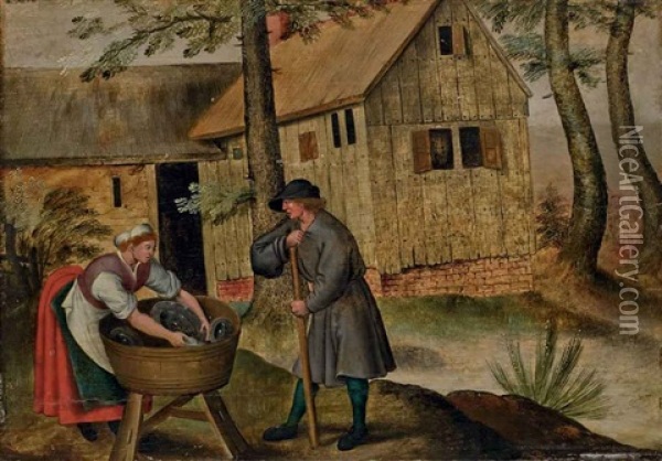 Deux Paysans Devant Une Auberge Oil Painting - Pieter Brueghel the Younger