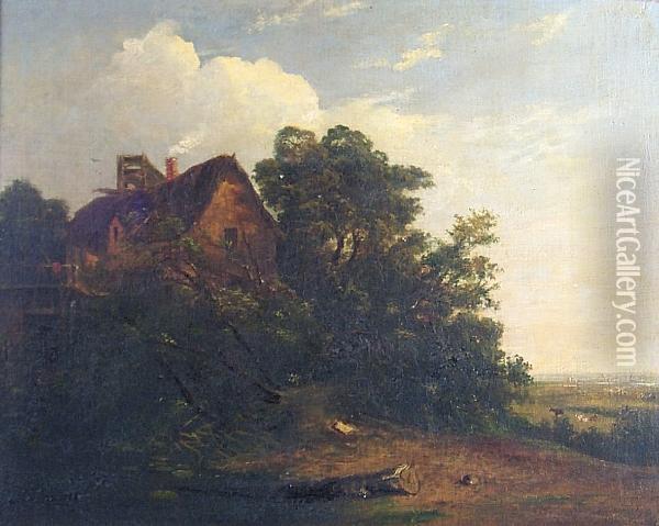Watermill In A Landscape Oil Painting - Alfred Priest