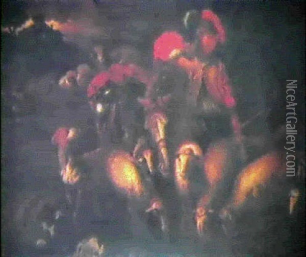 Faraherde I Skymningslandskap Oil Painting - Giovanni Benedetto Castiglione