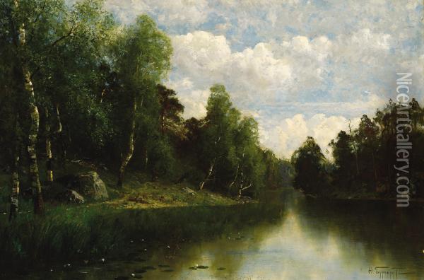 River In The Summer Oil Painting - Fedor Karlovich Burkhardt