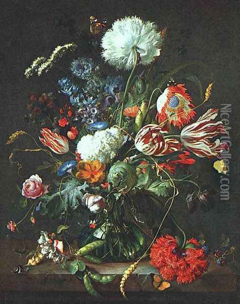Vase of Flowers c. 1645 Oil Painting - Jan Davidsz. De Heem