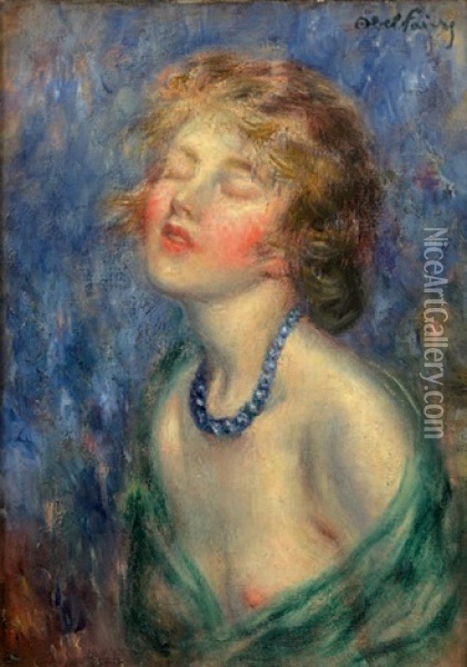 Le Collier De Perles Bleues Oil Painting - Jules-Abel Faivre