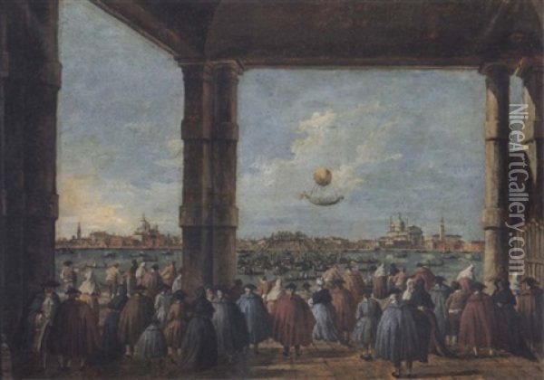 The Ascent Of The Montgolfier Balloon Over Venice Oil Painting - Giacomo Guardi