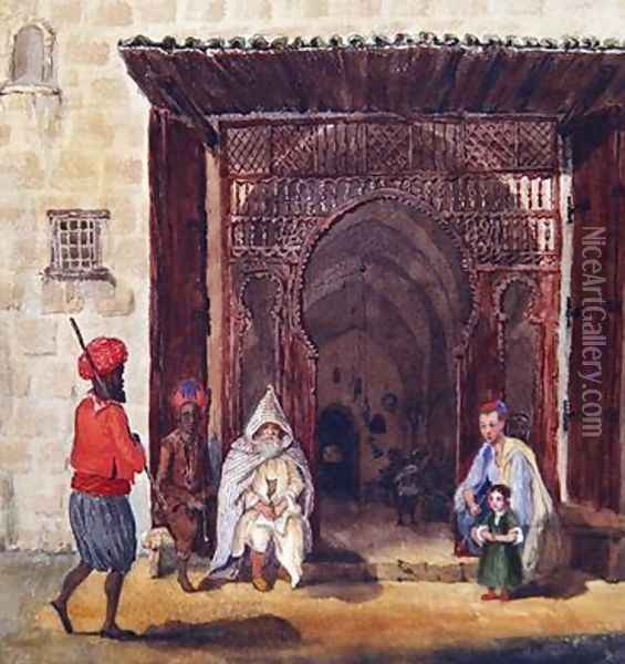 Entry of a mosque in Algiers Oil Painting - Theodore Leblanc